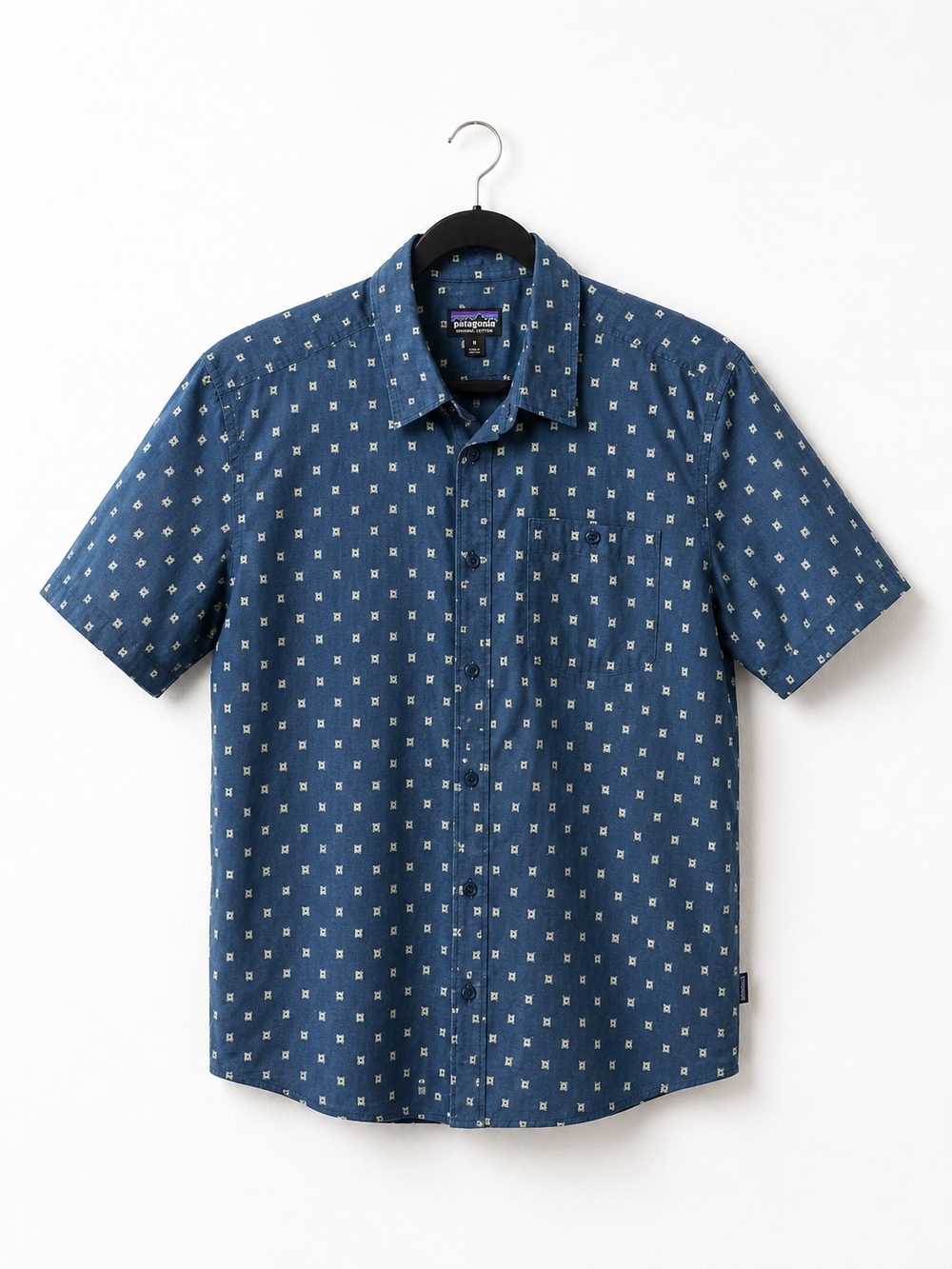 Patagonia Organic Cotton Blue Sun Print Short Sleeve Button Up Shirt Mens M